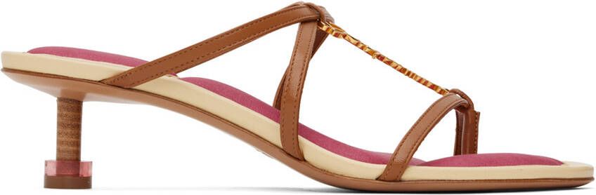 Jacquemus Brown & Pink Le Raphia 'Les Sandales Basses Pralu' Heeled Sandals - Picture 4