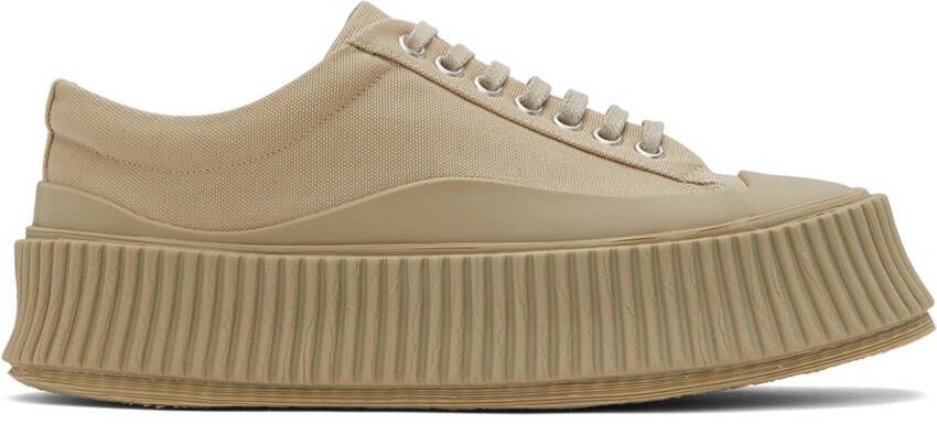 Jil Sander Beige Canvas Platform Sneakers - Picture 5