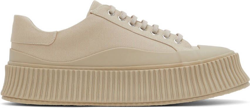 Jil Sander Beige Canvas Platform Sneakers - Picture 5