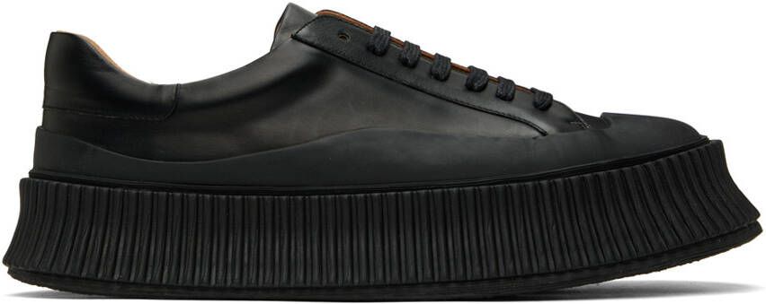 Jil Sander Black Leather Platform Sneakers - Picture 5