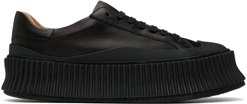 Jil Sander Black Leather Platform Sneakers - Picture 5