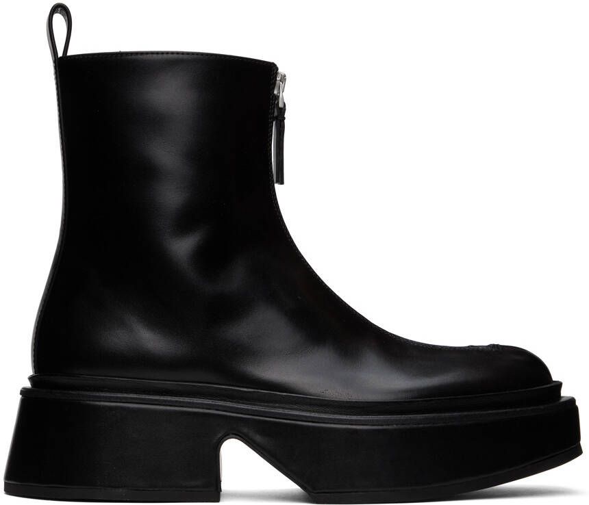 Jil Sander Black Wedge Platform Boots - Picture 5