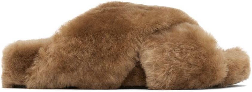 Jil Sander Brown Shearling Wrap Sandals - Picture 5