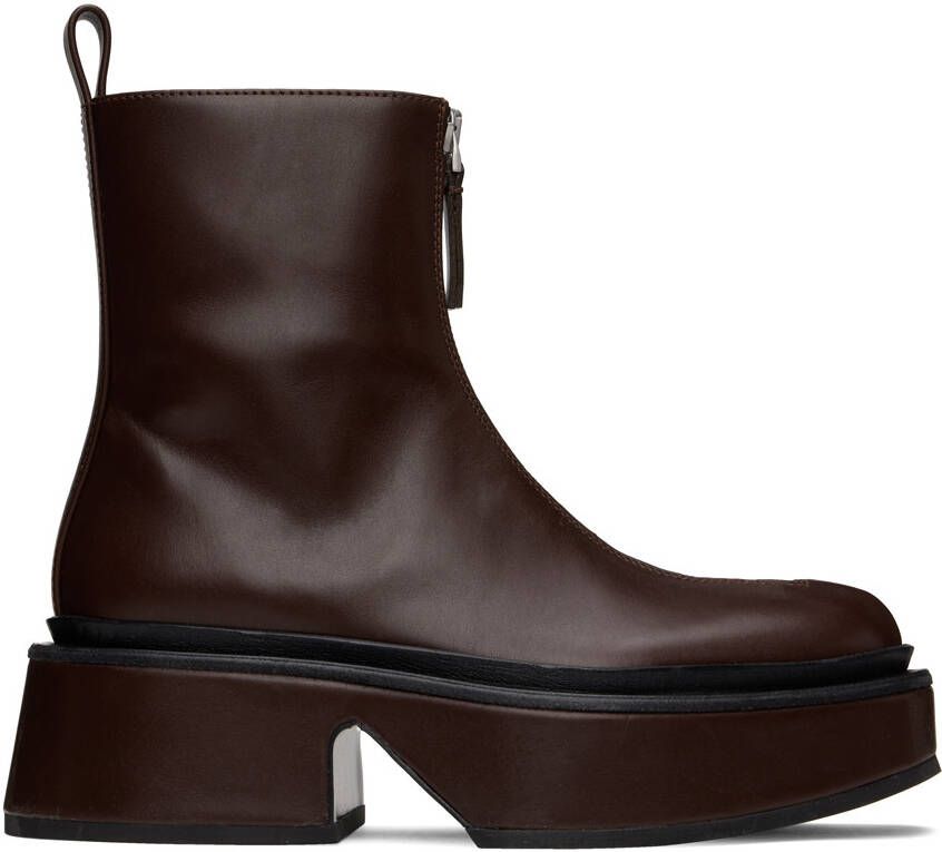 Jil Sander Brown Wedge Platform Boots - Picture 4