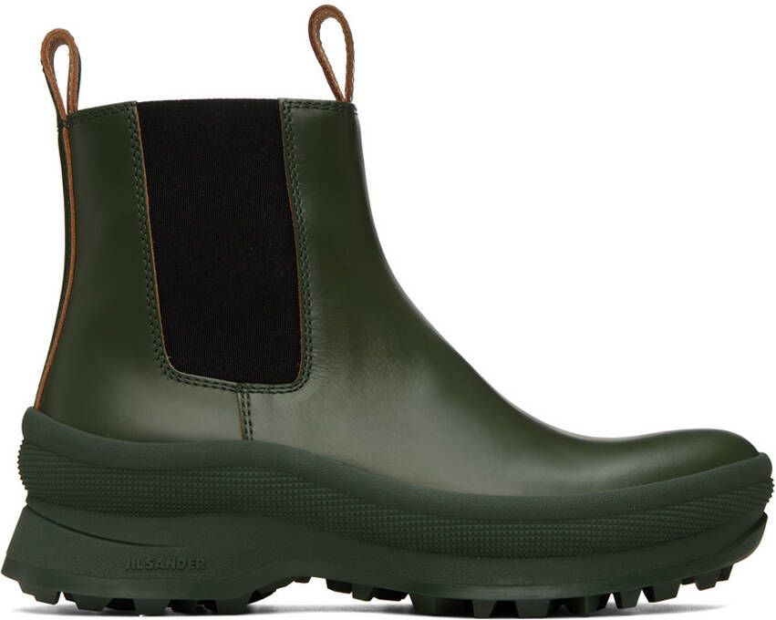 Jil Sander Green Leather Chelsea Boots