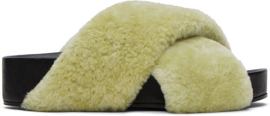 Jil Sander Green Shearling Slides