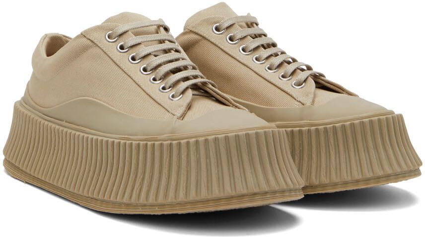 Jil Sander Beige Canvas Platform Sneakers - Picture 2