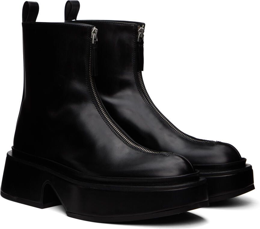 Jil Sander Black Wedge Platform Boots - Picture 2