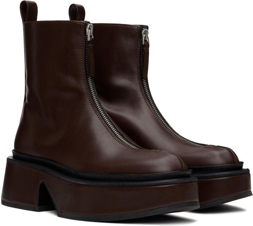 Jil Sander Brown Wedge Platform Boots - Picture 2