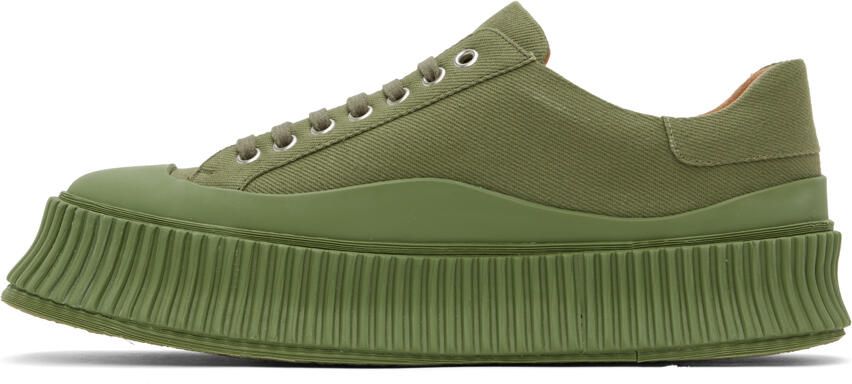 Jil Sander Green Canvas Platform Sneakers - Picture 4