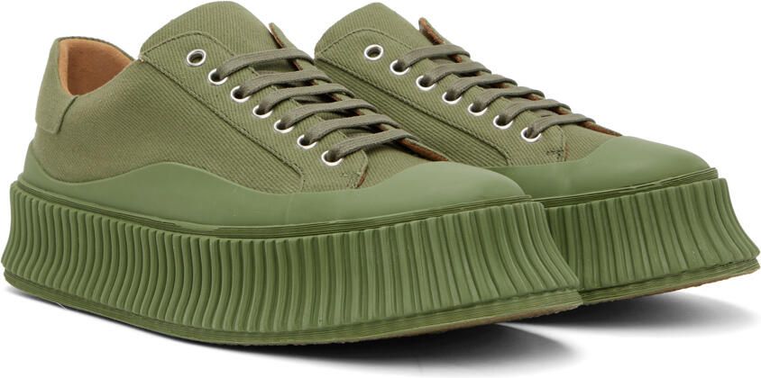 Jil Sander Green Canvas Platform Sneakers - Picture 3