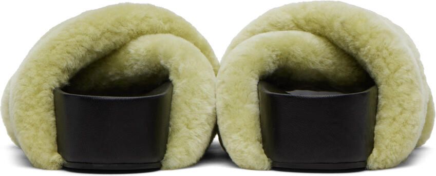 Jil Sander Green Shearling Slides - Picture 4