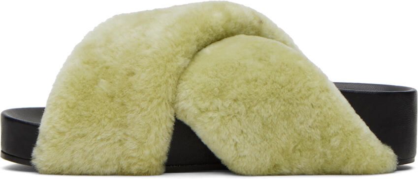 Jil Sander Green Shearling Slides - Picture 3