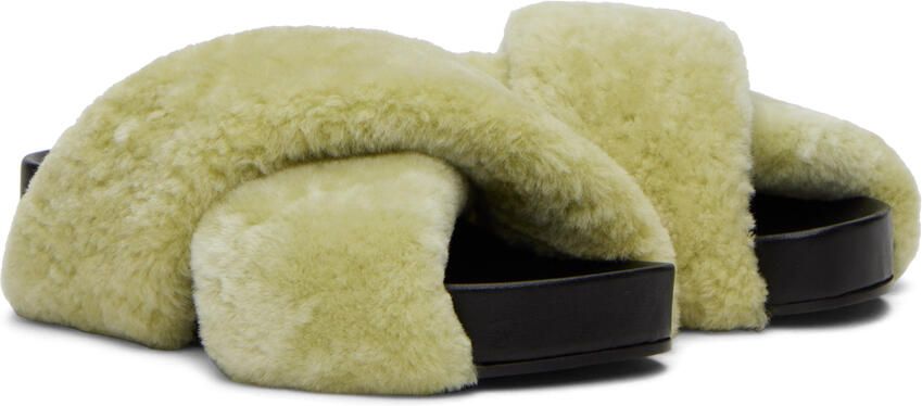 Jil Sander Green Shearling Slides - Picture 2