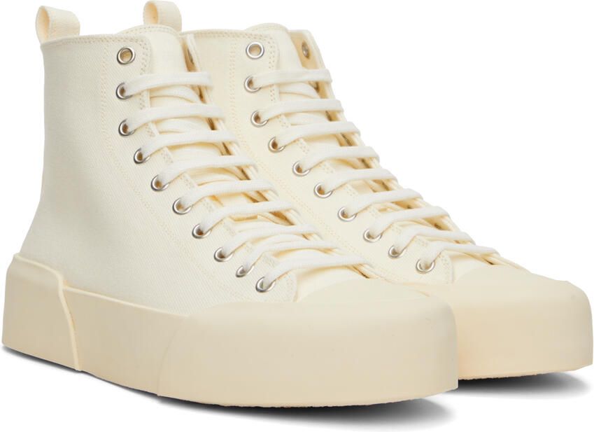 Jil Sander Off-White Canvas High-Top Sneakers - Picture 2