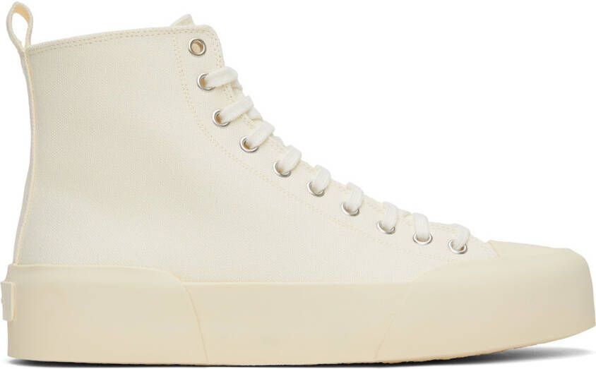 Jil Sander Off-White Canvas High-Top Sneakers - Picture 5