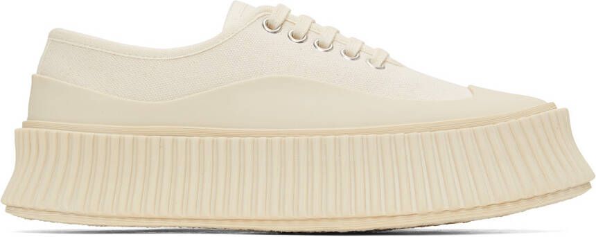 Jil Sander Off-White Canvas Platform Sneakers - Picture 5