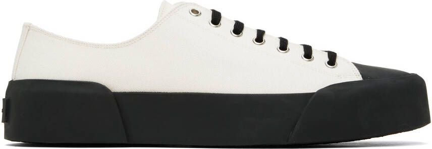 Jil Sander White & Black Canvas Sneakers - Picture 5