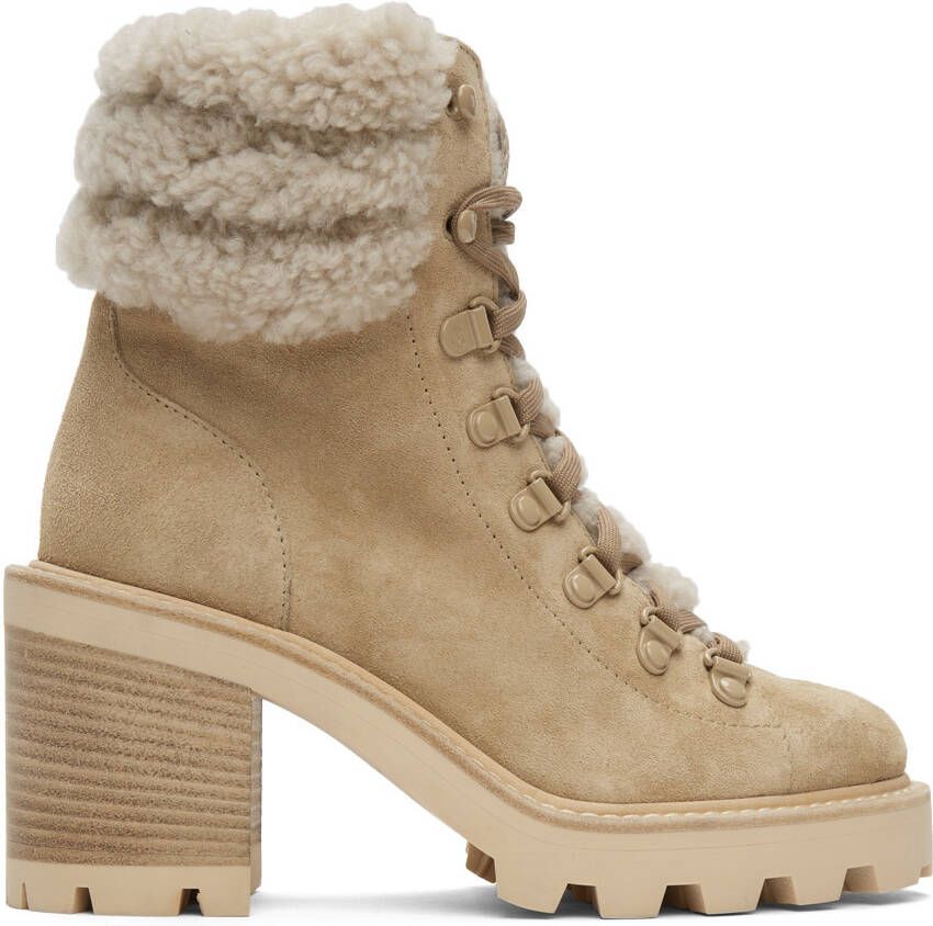 Jimmy Choo Beige Shearling Eshe 65 Hiking Boots - Picture 5