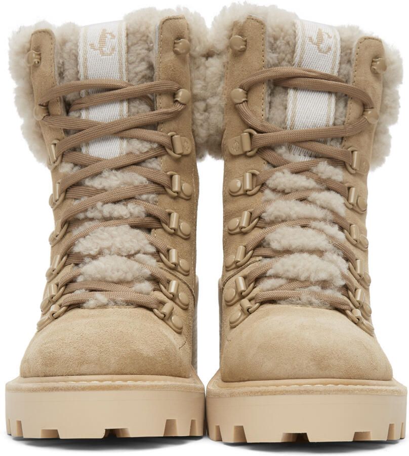 Jimmy Choo Beige Shearling Eshe 65 Hiking Boots