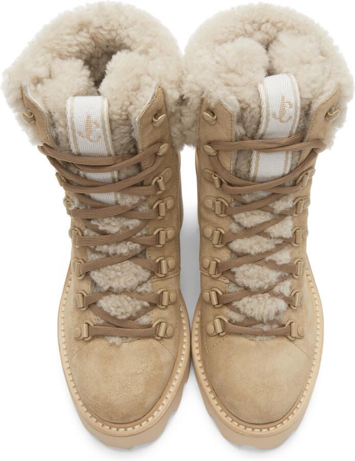 Jimmy Choo Beige Shearling Eshe 65 Hiking Boots - Picture 4