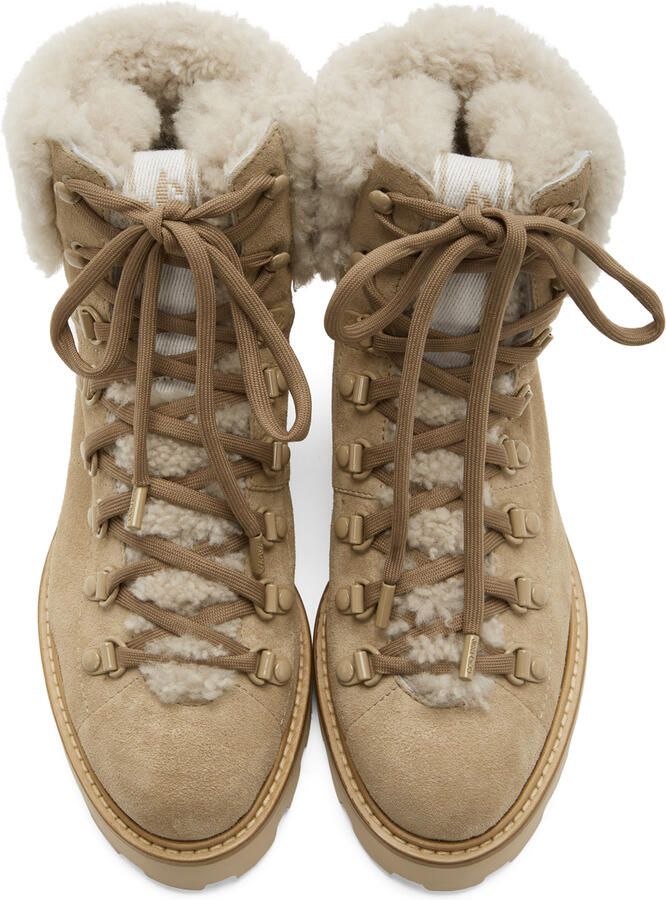 Jimmy Choo Beige Shearling Eshe Hiking Boots