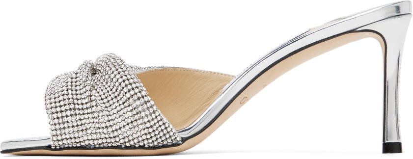 Jimmy Choo Silver & Off-White Naria 75 Mules - Picture 3