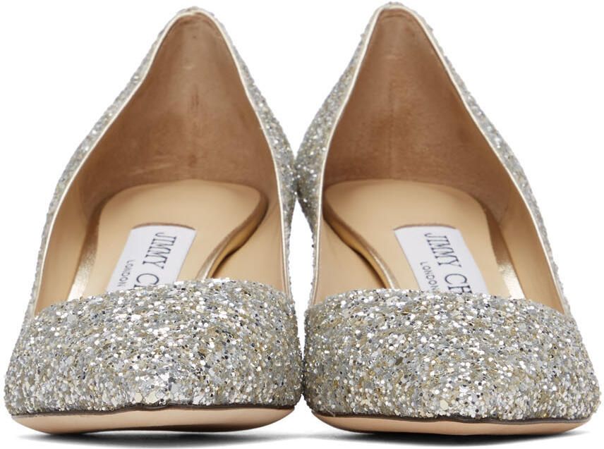 Jimmy Choo Silver Coarse Glitter Romy 60 Heels - Picture 2