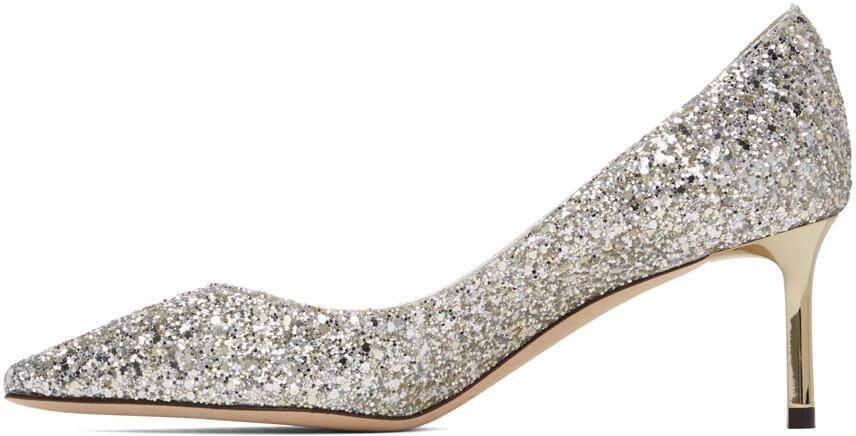 Jimmy Choo Silver Coarse Glitter Romy 60 Heels - Picture 4