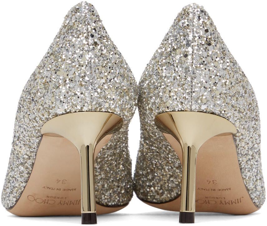 Jimmy Choo Silver Coarse Glitter Romy 60 Heels