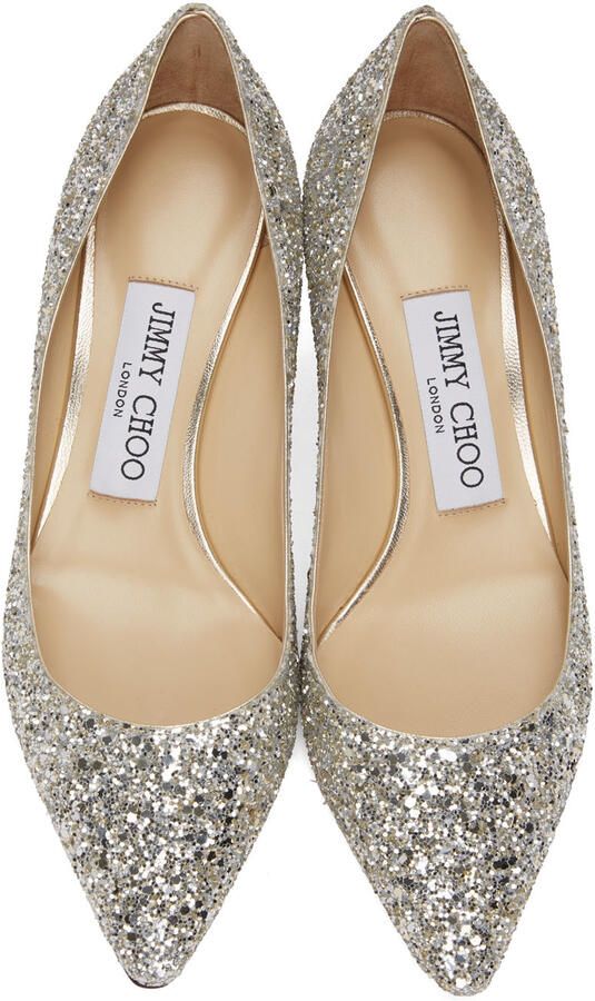 Jimmy Choo Silver Coarse Glitter Romy 60 Heels - Picture 3