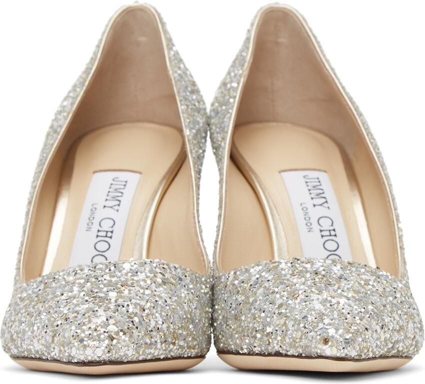 Jimmy Choo Silver Coarse Glitter Romy 85 Heels - Picture 2