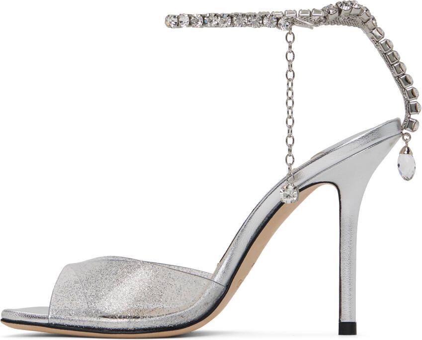 Jimmy Choo Silver Saeda 100 Heeled Sandals - Picture 3