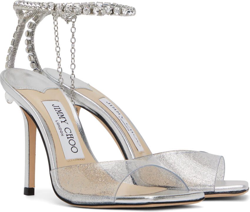 Jimmy Choo Silver Saeda 100 Heeled Sandals - Picture 2