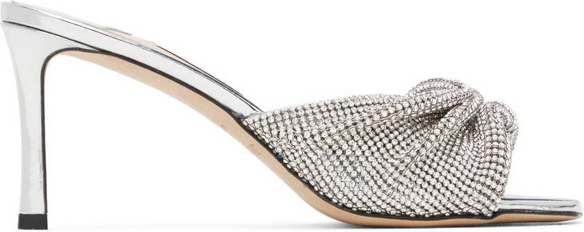 Jimmy Choo Silver & Off-White Naria 75 Mules - Picture 4