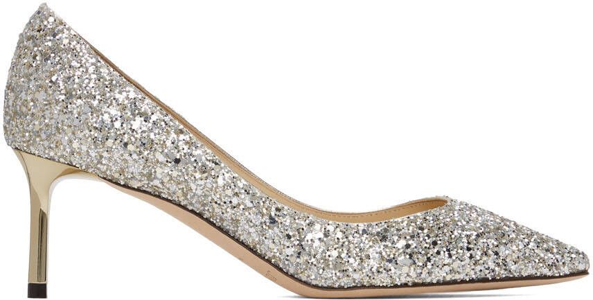 Jimmy Choo Silver Coarse Glitter Romy 60 Heels - Picture 5