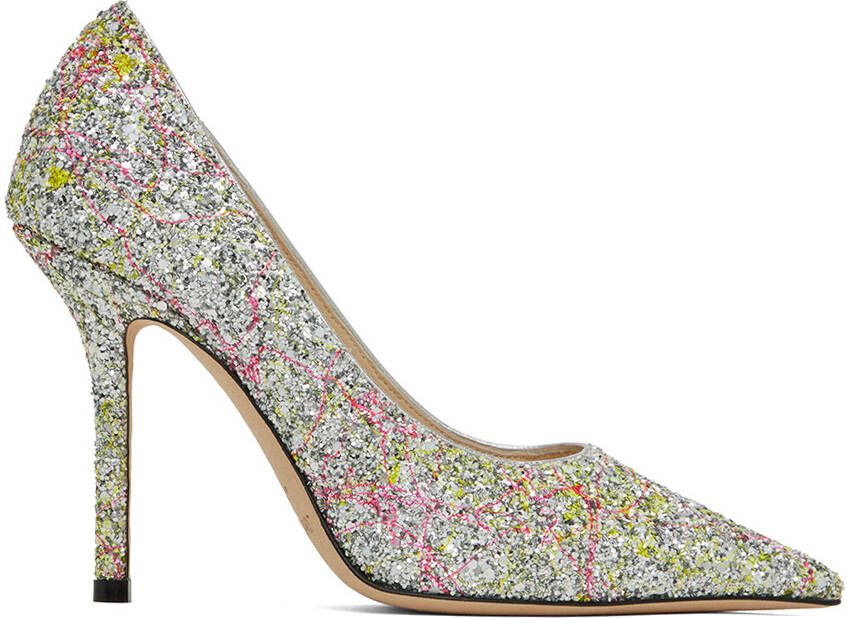 Jimmy Choo Love 100mm glitter pumps Silver