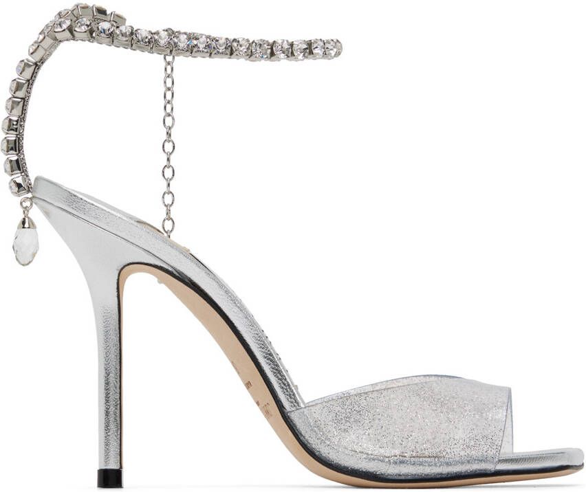 Jimmy Choo Silver Saeda 100 Heeled Sandals - Picture 5