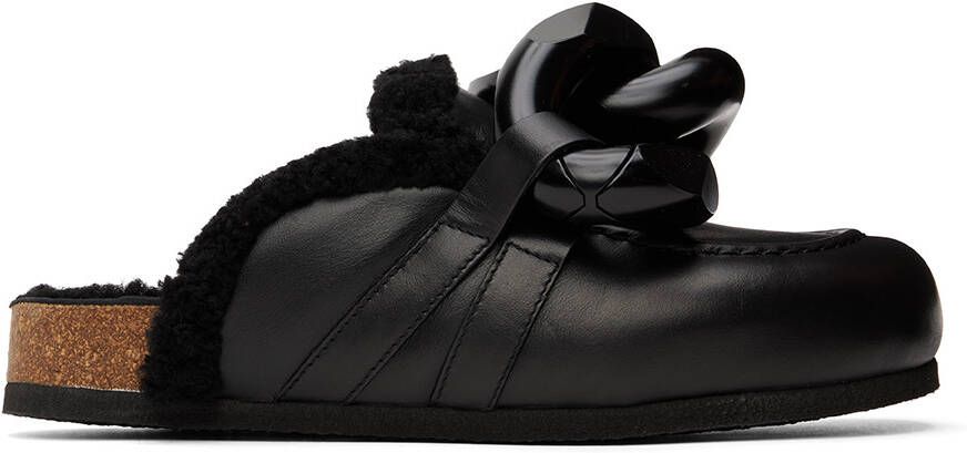 JW Anderson Black Shearling Chain Loafers - Picture 5