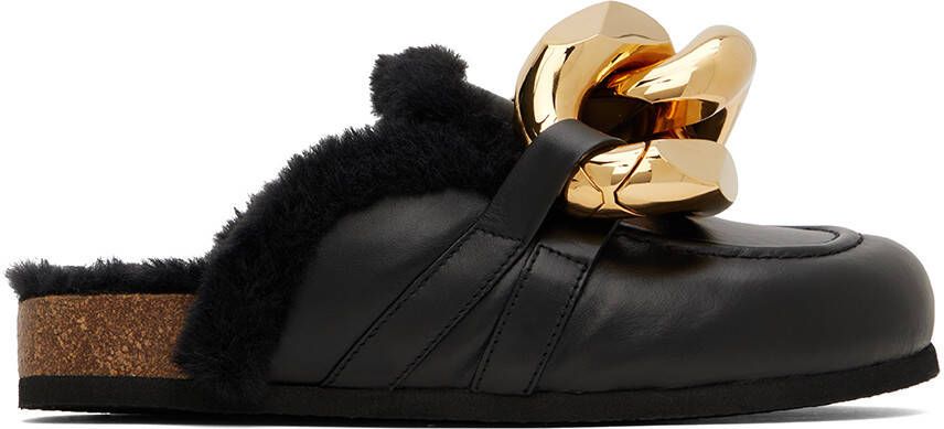 JW Anderson Black Shearling Chain Loafers - Picture 5