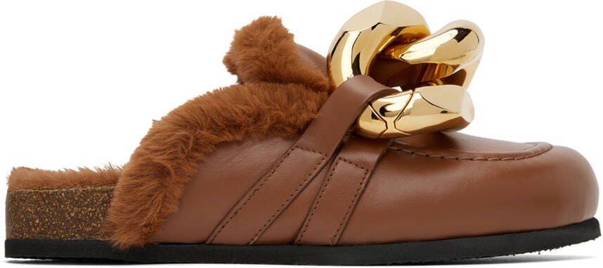 JW Anderson Brown Faux-Fur Chain Slides - Picture 5