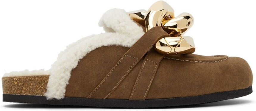 JW Anderson Brown Shearling Chain Loafers - Picture 5
