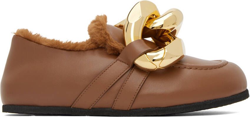 JW Anderson Brown Shearling Chain Loafers