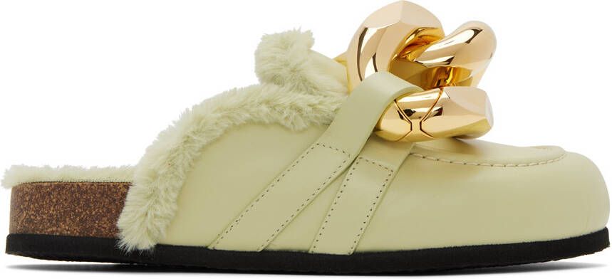 JW Anderson Green Faux-Fur Chain Slides - Picture 5