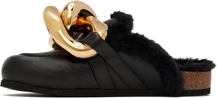 JW Anderson Black Shearling Chain Loafers - Picture 3