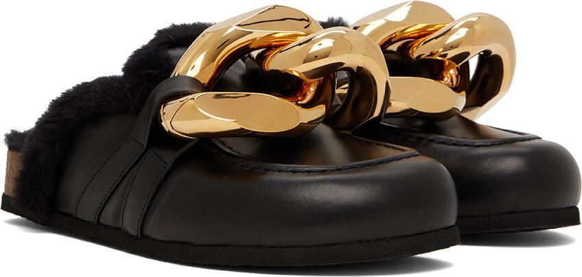 JW Anderson Black Shearling Chain Loafers - Picture 2
