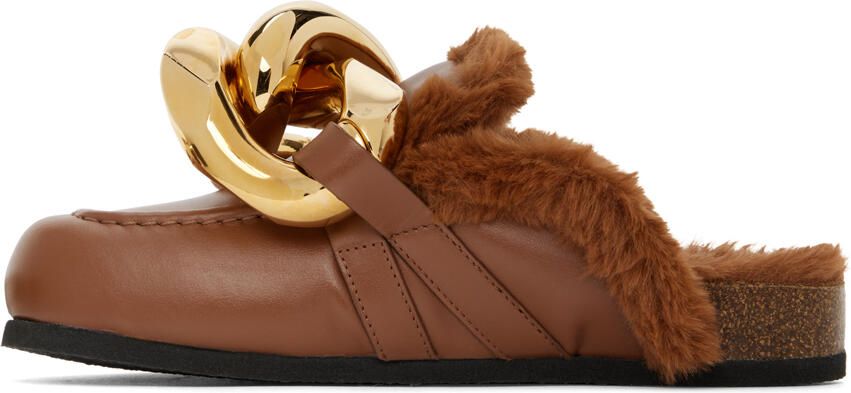 JW Anderson Brown Faux-Fur Chain Slides - Picture 3