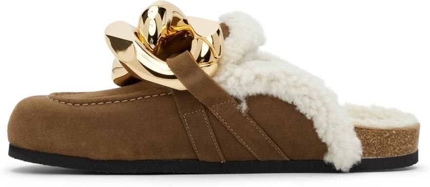 JW Anderson Brown Shearling Chain Loafers - Picture 4