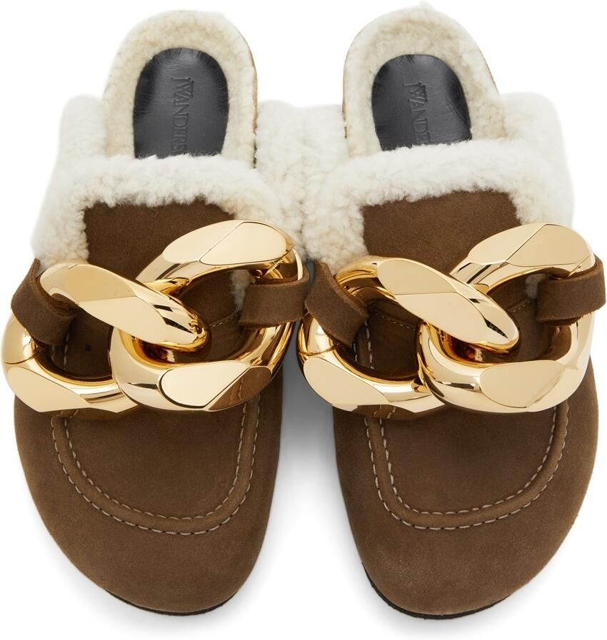 JW Anderson Brown Shearling Chain Loafers