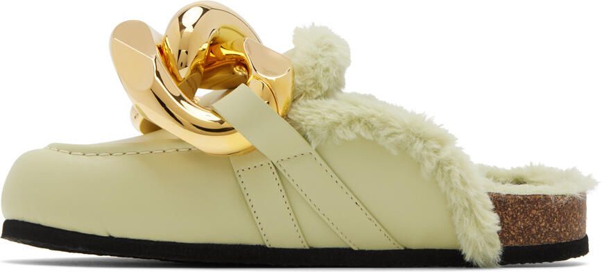 JW Anderson Green Faux-Fur Chain Slides - Picture 3